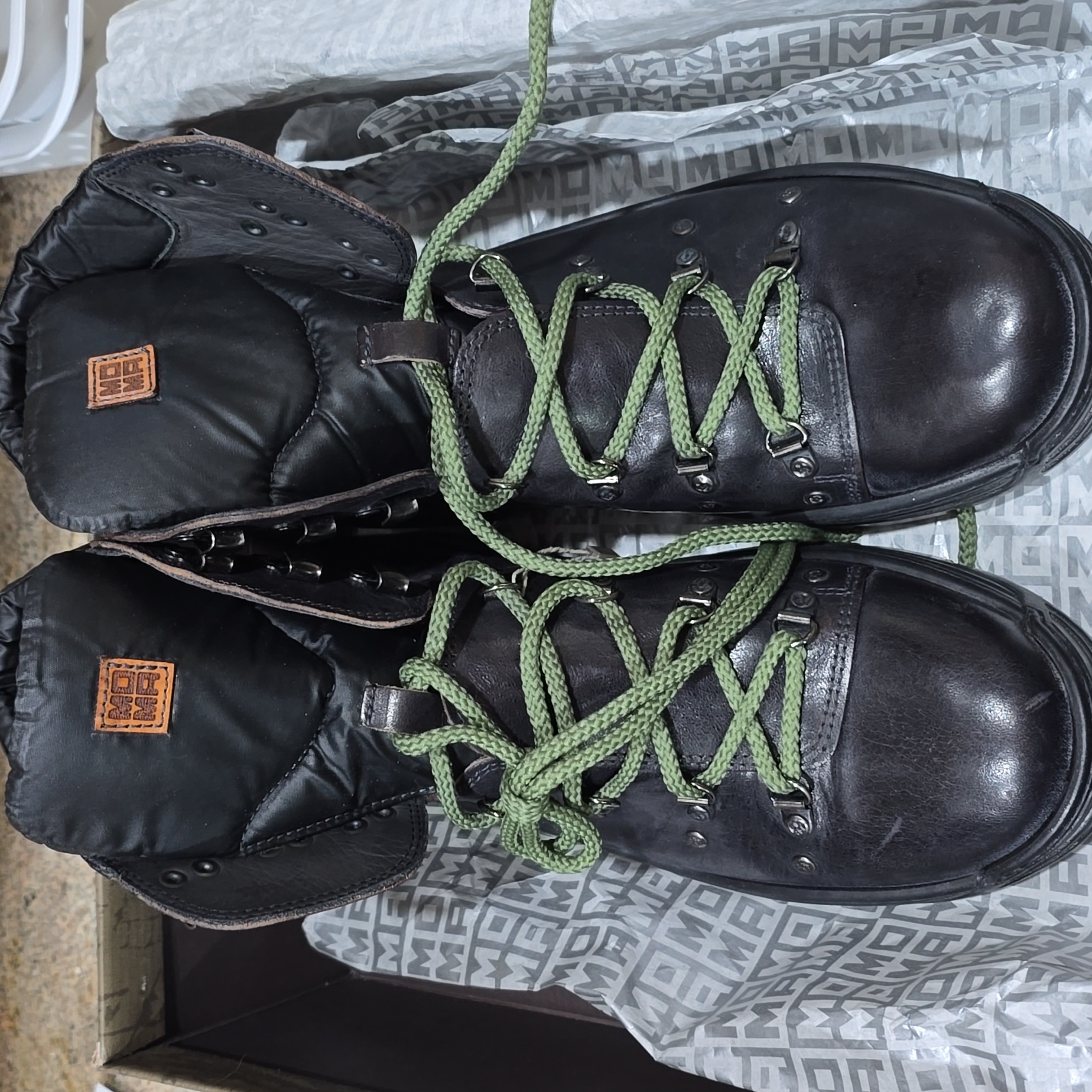 Moma Tronchetto Uomo Size 43 Handmade In Italy Black With Dark Green Accent